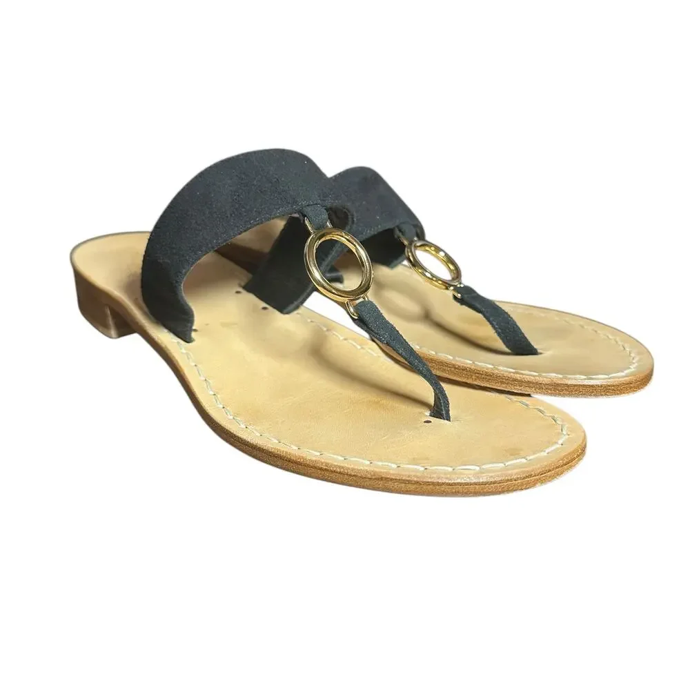 Mastro Positaro Spain Black Thong Leather Sandals sz 40 US 9 Slip-On short heel